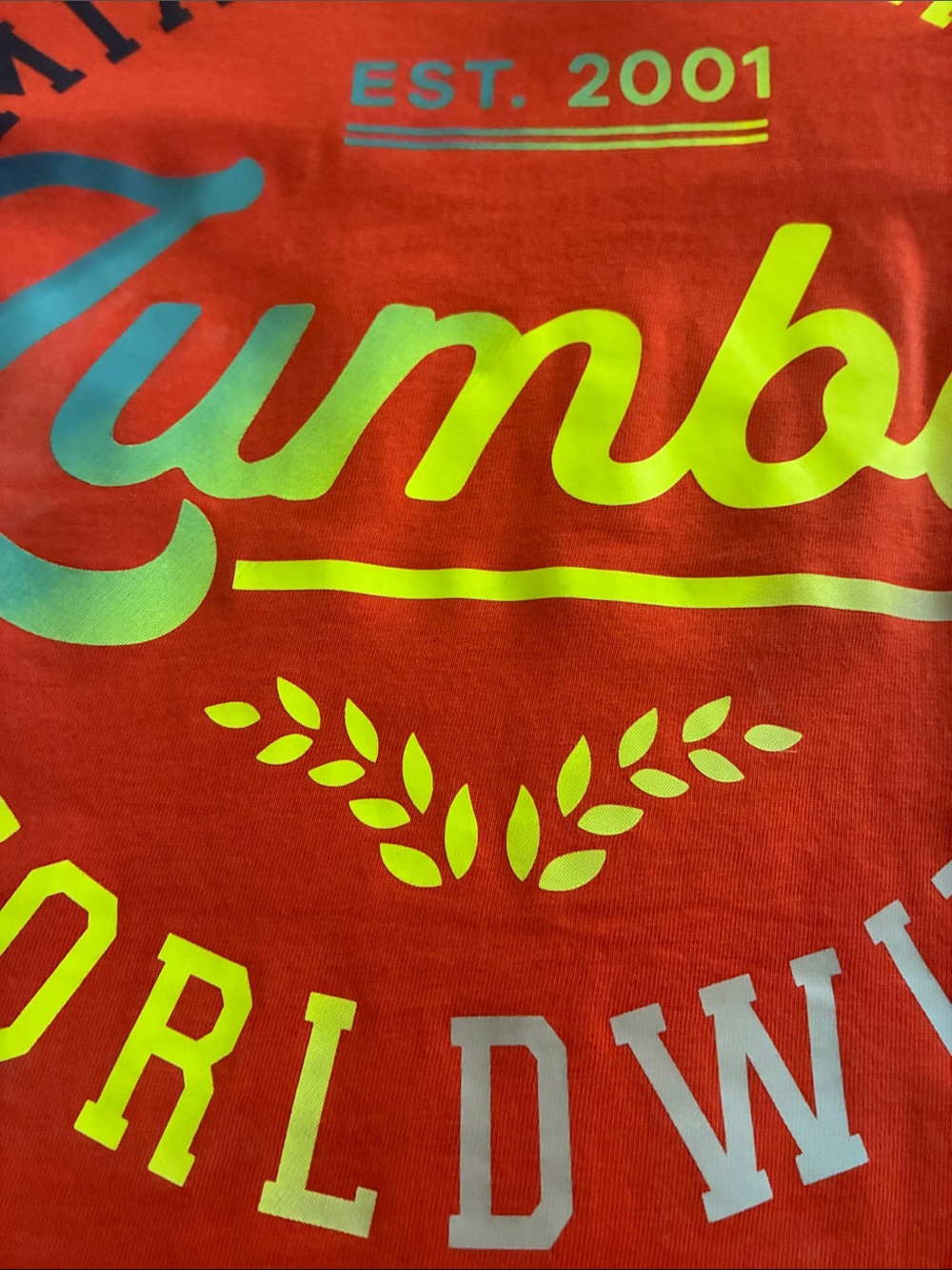 Zumba Orange Cold-Shoulder Logo Tee with Multicolor Print - Picture 4 of 12